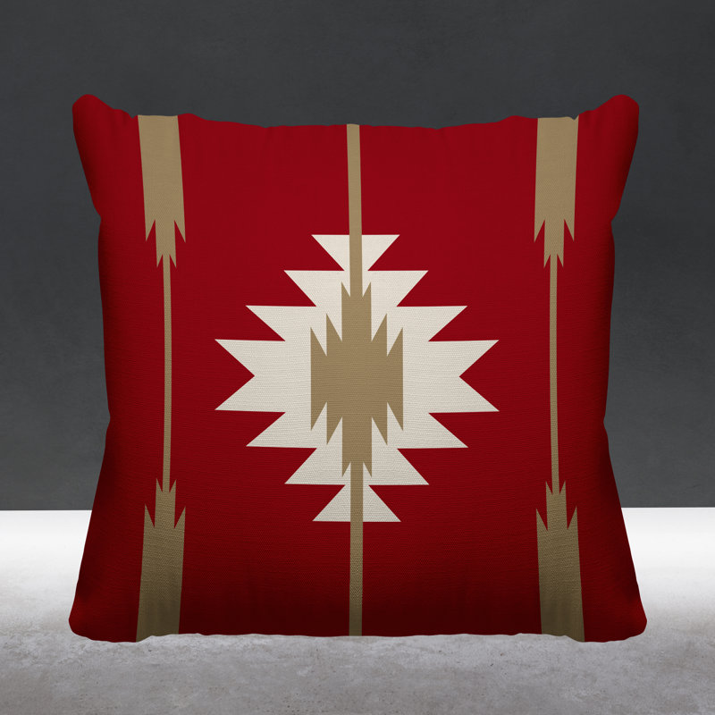 Coussin décoratif intérieur / extérieur Jolon Southwestern, 15 po x 15 po, Rouge, Carré