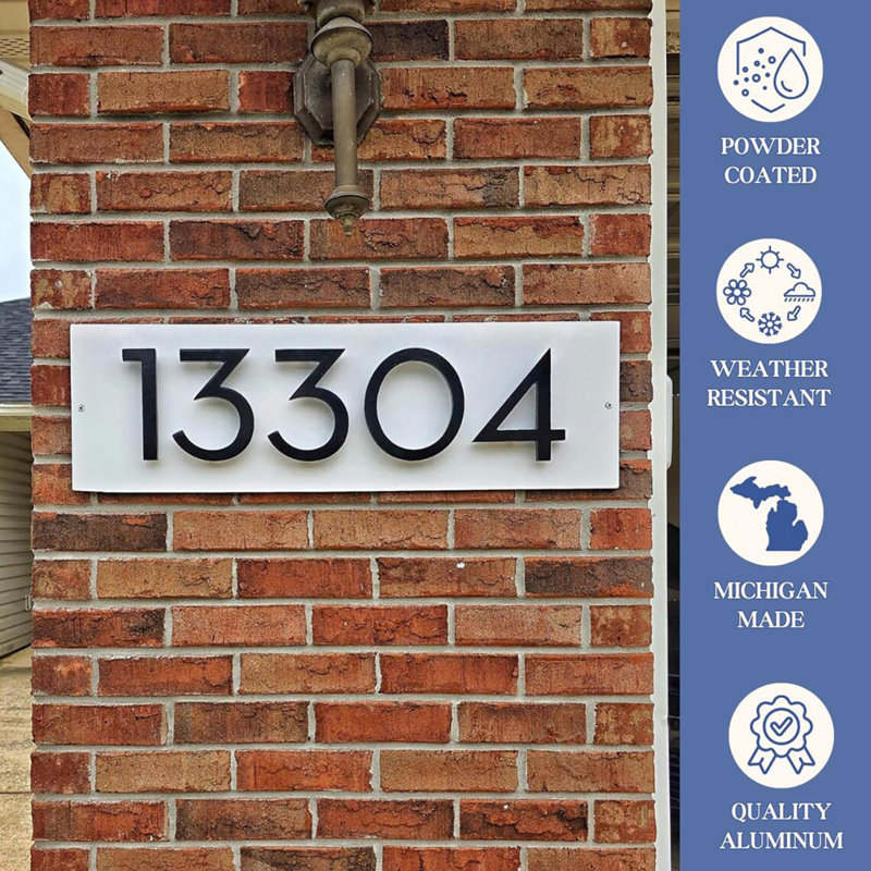 Floating Modern 4" Number Horizontal Address Plaque (5 Digits), White, Black