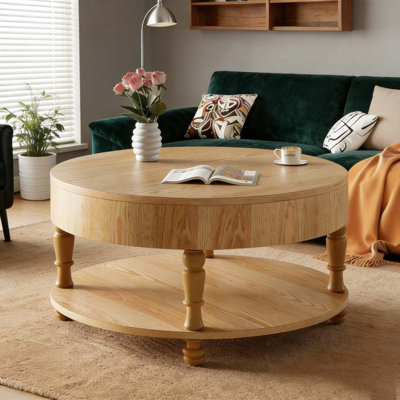 Table basse ronde moderne à deux compartiments de rangement dissimulés facile à assembler