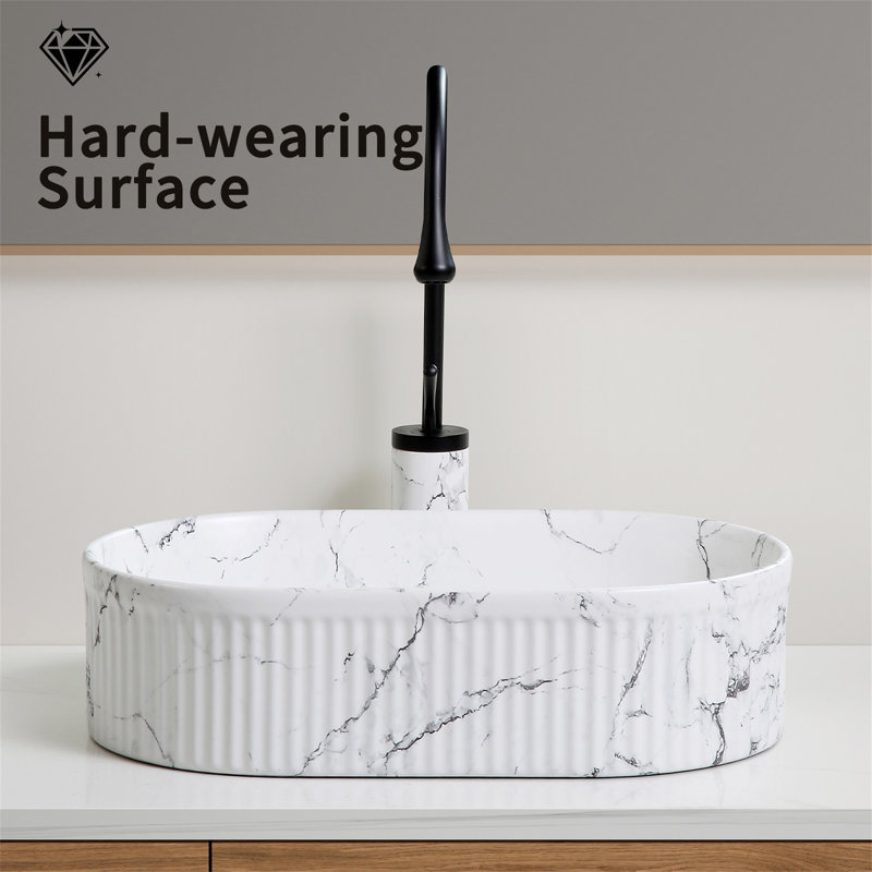 Lavabo vasque de salle de bain ovale en marbre noir et blanc 19 po x 12 po