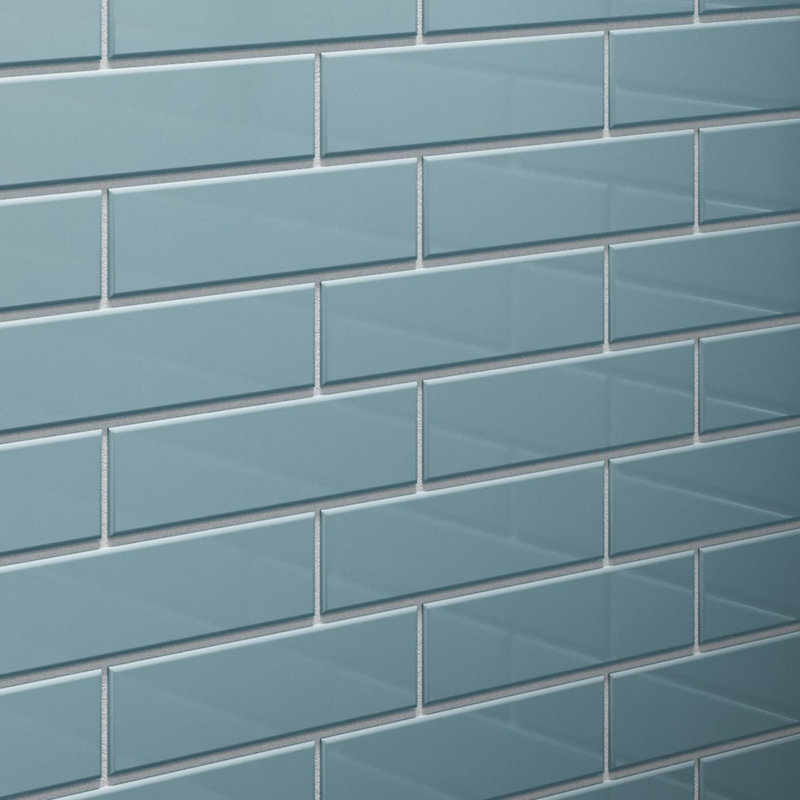 2in.x8in. Glass Subway Tile, Aqua Blue Gloss