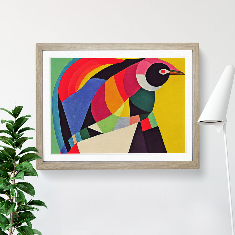 Artistic Abstract Bird - Single Picture Frame Print, 46cm H x 64cm W, Oak