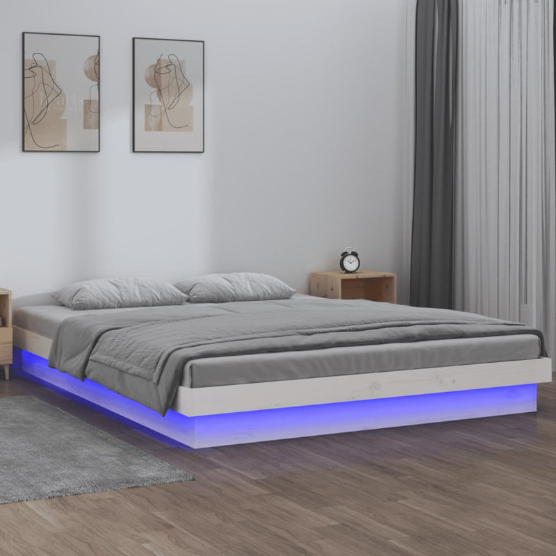 LED Bed Frame Solid Wood, White, Single (3')