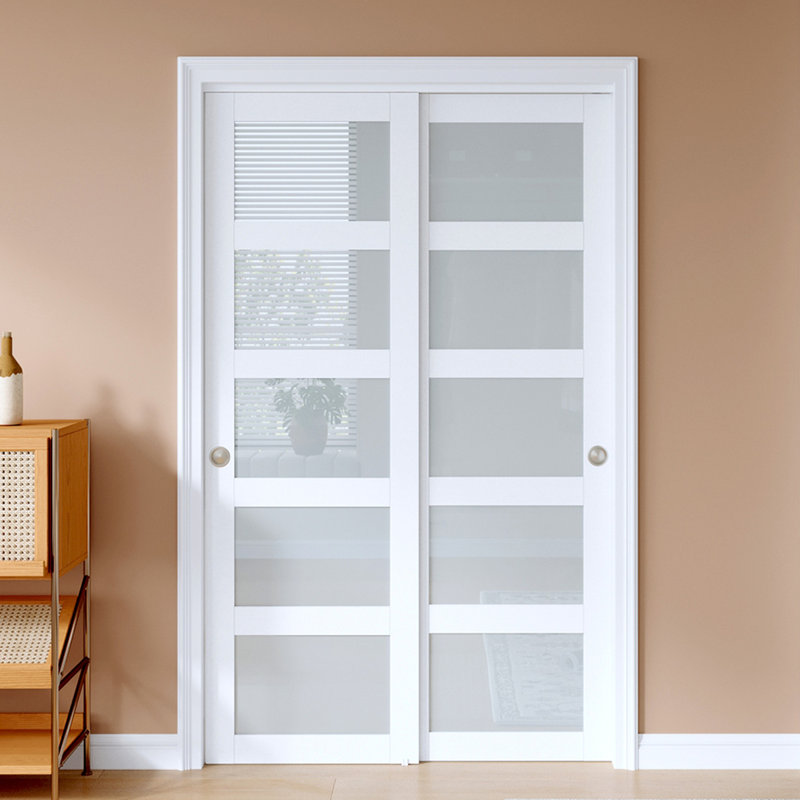 Portes de placard coulissantes en verre givré blanc 80 Lite 5 "80" avec trousse de quincaillerie d'installation