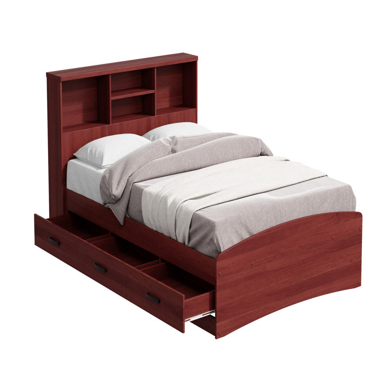 Monira Bed Frame With Storage & Headboard New Design, Mahogany, Twin