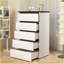 Commode de rangement moderne à 5 tiroirs pour commode, blanc et amp; Noyer | Panneau de particules | Blanc
