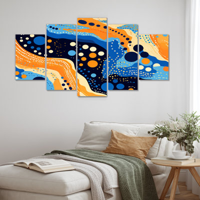 Vagues d'ethnie océaniques abstraites - Art mural abstrait sur toile 5 pièces