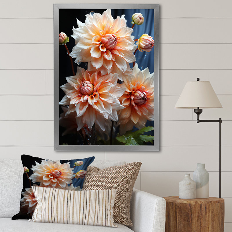 Impression romantique sur toile Vontrel Peach Dahlia, Cadre photo argenté, H 32 po x l 24 po x P 1 po