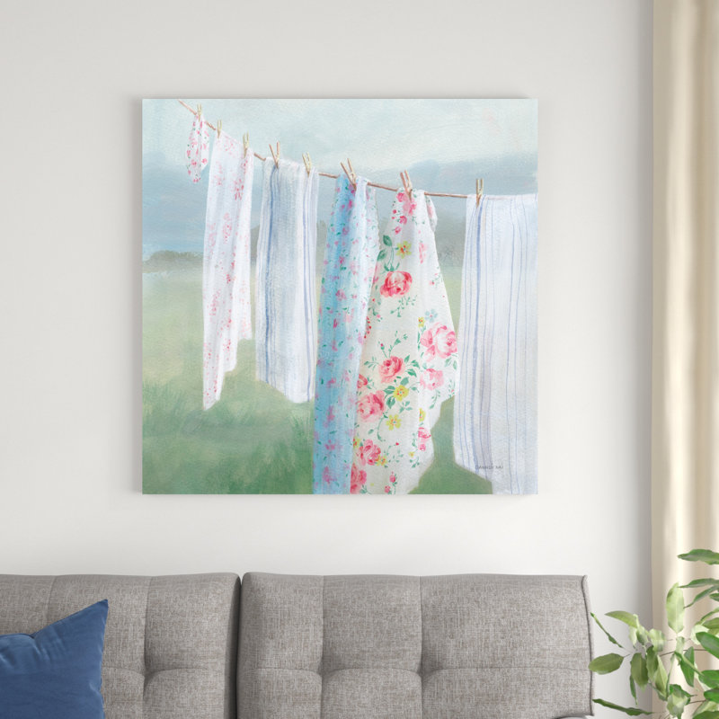 "Laundry Day I" par Danhui Nai, reproduction d'art à la machine, H 36 po x l 36 po, Oui, Impression avec cadre érable