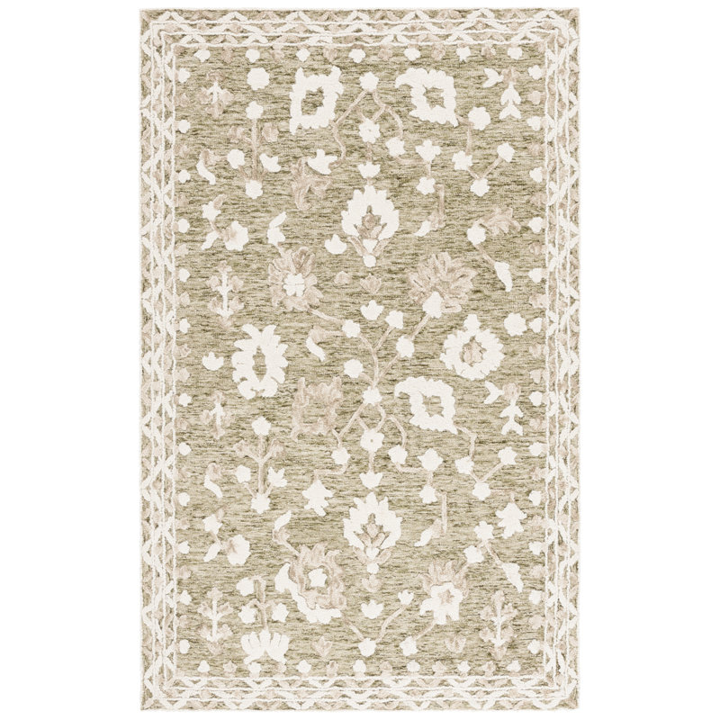 Aiesrom Hand Tufted Wool And Cotton Floral Rug, Rectangle 8' x 10'