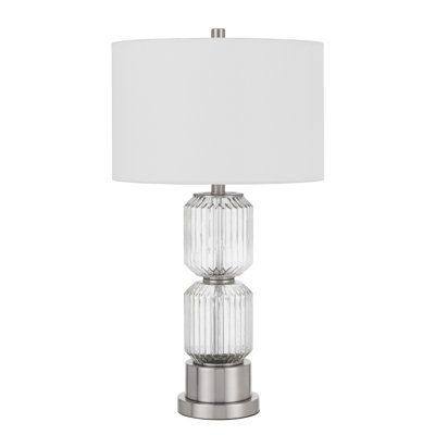 Bresso Fluted Glass Table Lamp With Hardback Drum Shade For Elegant Home Lighting