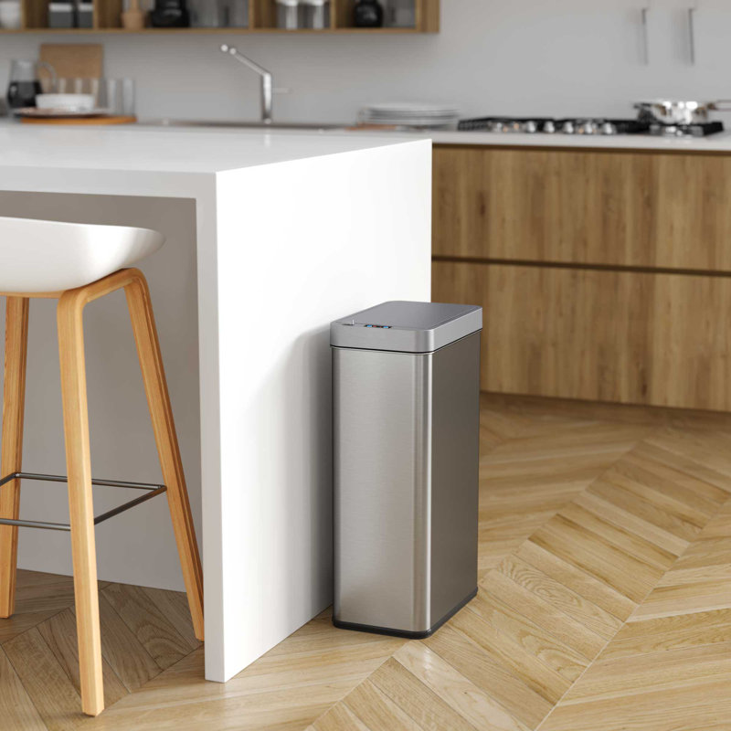 Silver Stainless Steel Touchless Motion Sensor Trash Can 18 Gallon