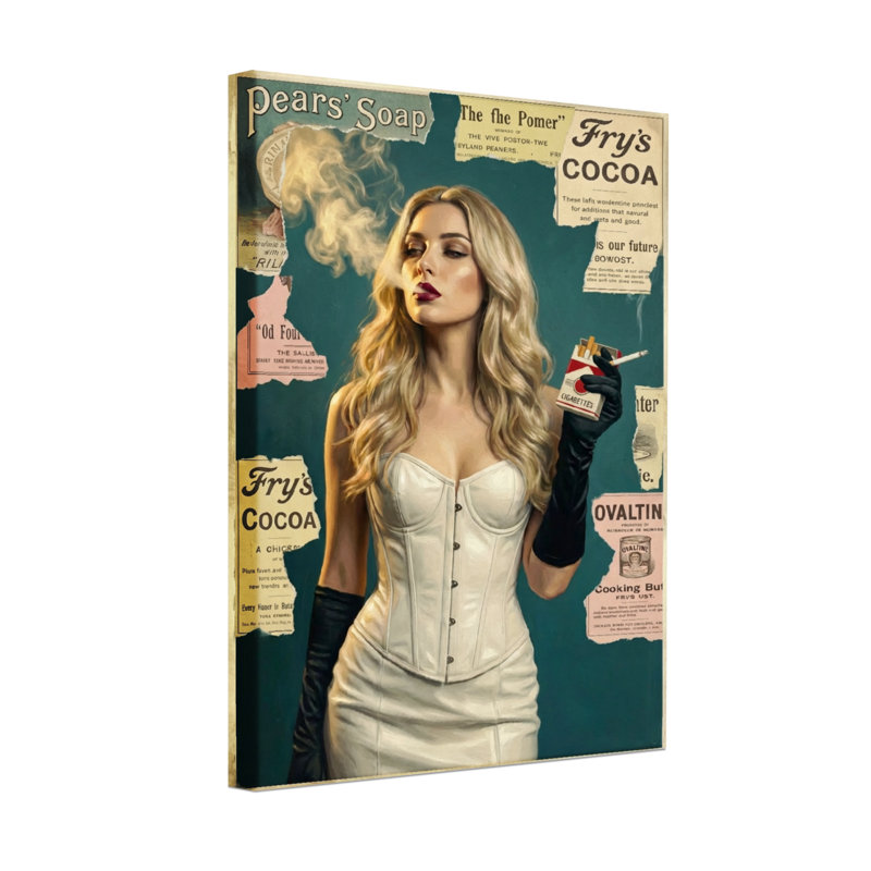 Femme, mode, publicité rétro, style, fumer, H 18 po x l 12 po