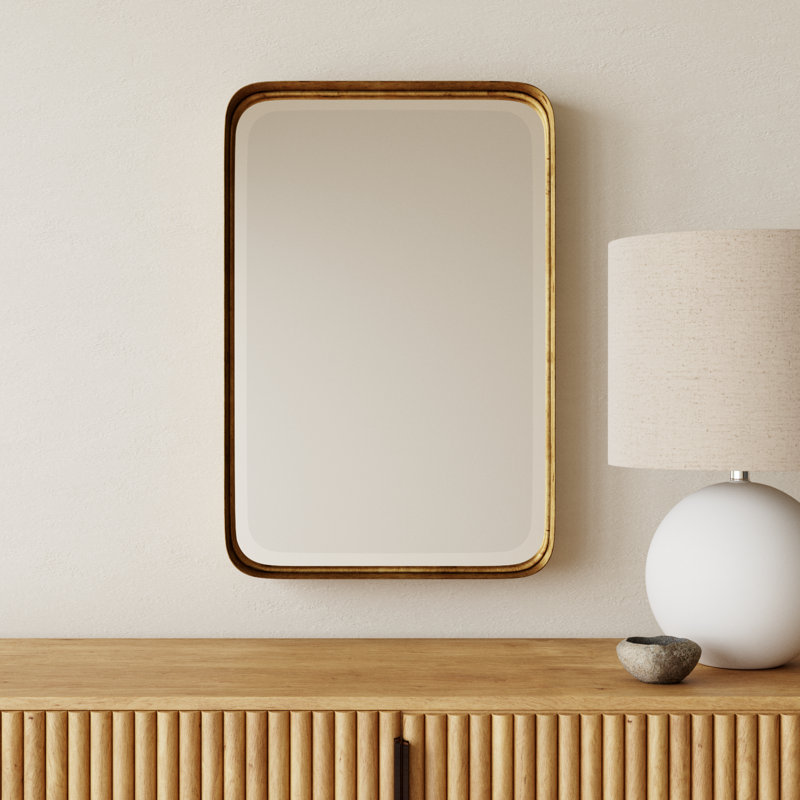 Rylie Modern & Contemporary Beveled/ Fog Free Accent Mirror, Antique Gold,  30.25" H x 20.13"