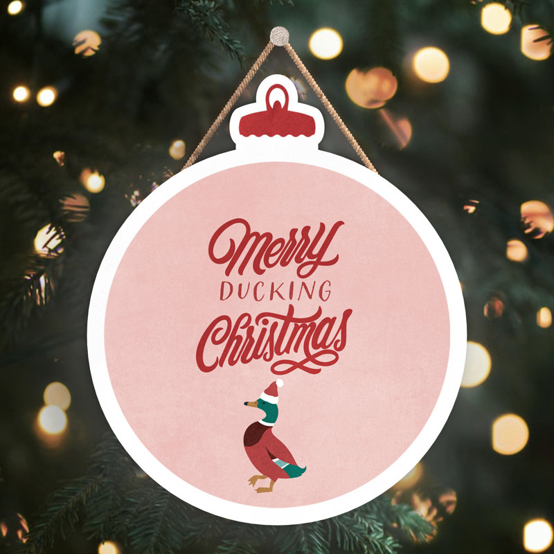 Xmas Merry Ducking Christmas Wooden Bauble Plaque