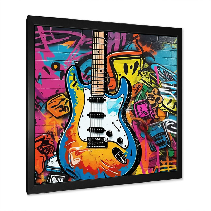 Graffity Guitars Street - Imprimé, H 24 po x l 24 po x P 1 po, Cadre photo noir