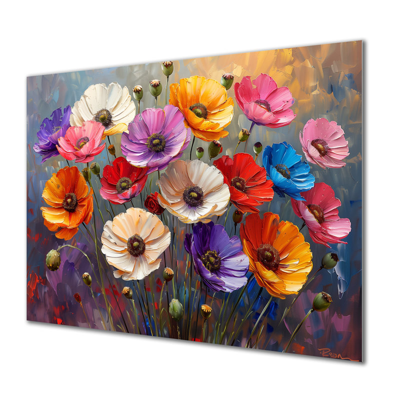 Bouquet rayonnant rose coquelicots rouges - coquelicots, H 16 po x l 32 po x P 1 po, Métal métal