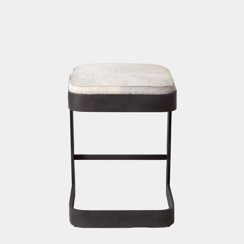 Regan Bar Stool w/Ivory Leather-Antique Brass, Graphite, Gray, Counter Stool ( 25" Seat Height )