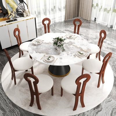 8 Seat Dining Table Set With Modern Key-shaped Dining Chairs, 9-piece Dining Set