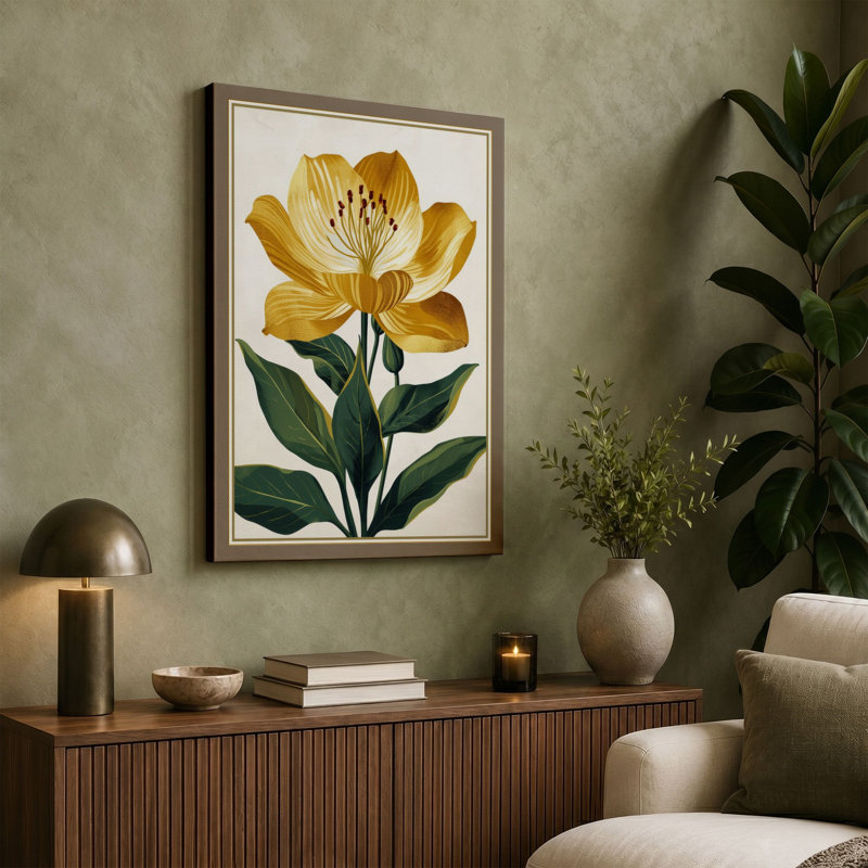 Golden Bloom Botanical - Wrapped Canvas, 36x24 - 91.4 x 61.0 cm, Cream Border