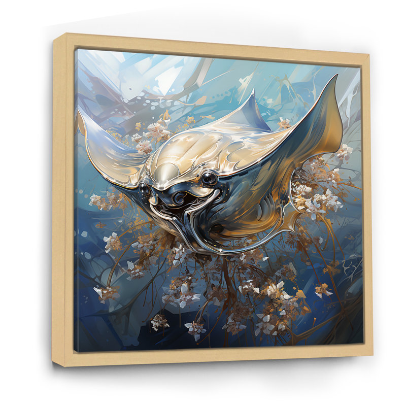 Manta Ray Dance 2 - art mural animaux côtiers, Cadre flottant brun, H 30 po x l 30 po x P 1,5 po