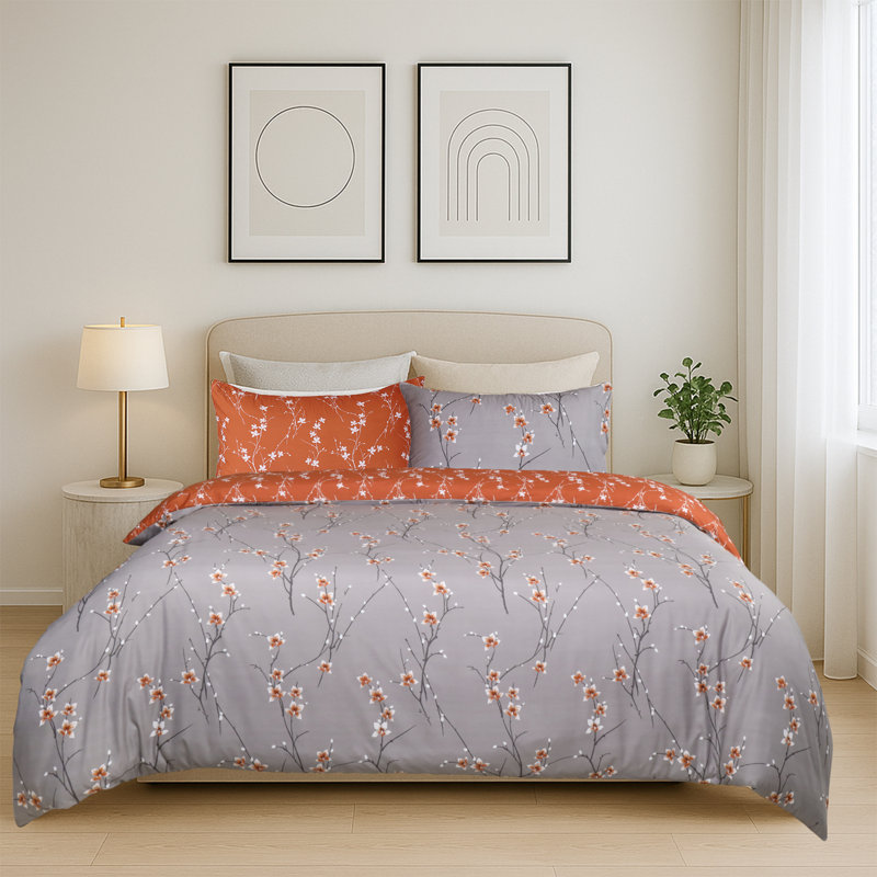 Haffa Microfiber Duvet Cover Set with Pillowcases, Rust Flower, Single Duvet Cover + 1 Standard Pillowcase