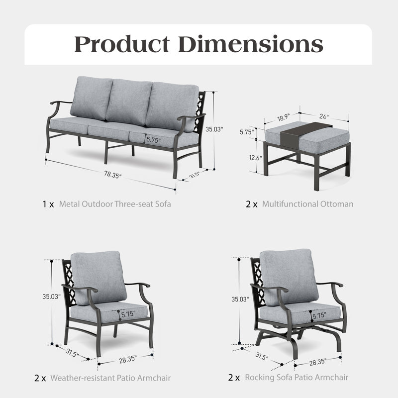 Asfand 9-Person Patio Conversation Set, Gray