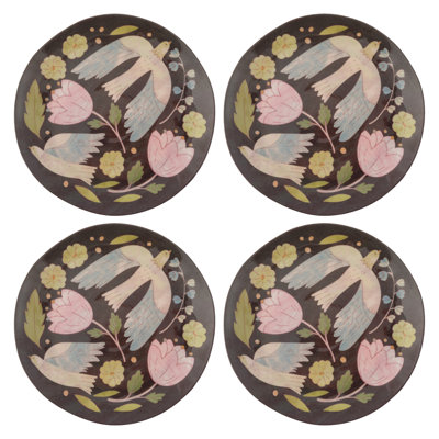 MELAMINE SALAD PLATES S/4  FOLKLORE BIRDS  (F24)