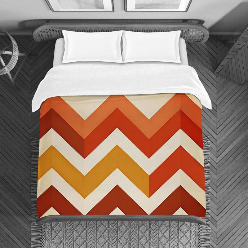 Housse de couette à chevrons, Housse de couette pour grand lit, Orange / rouge