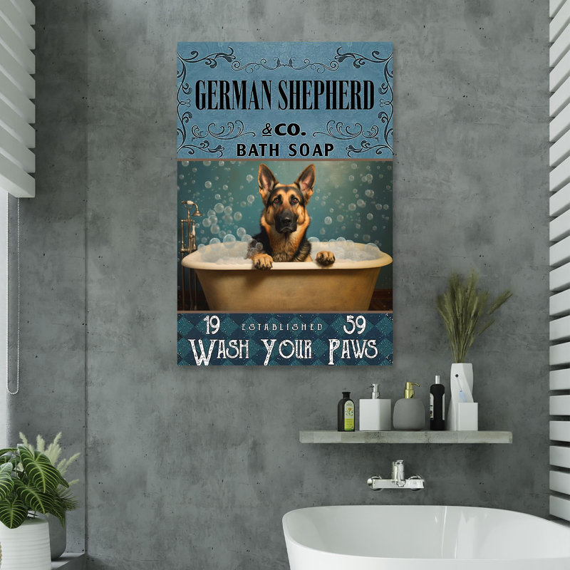 Impression sur toile, "German Shepherd Bath Soap 1", H 36 po x l 24 po x P 1,25 po