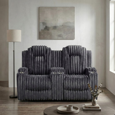 Dark Gray Recliner Loveseat With Center Console Cup Holder Ultra Comfort Premium Corduroy Upholstery Living Room Furniture 1pc