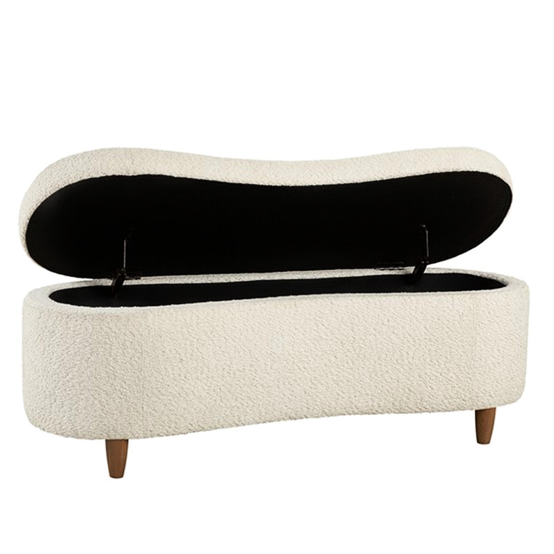 Banc de rangement avec dessus rabattable et pieds en bois massif, Crème, crème