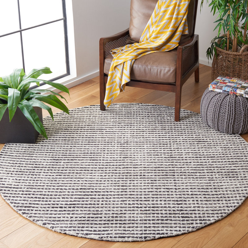 Jennaca Hand Tufted Wool Striped Rug, Round 6'