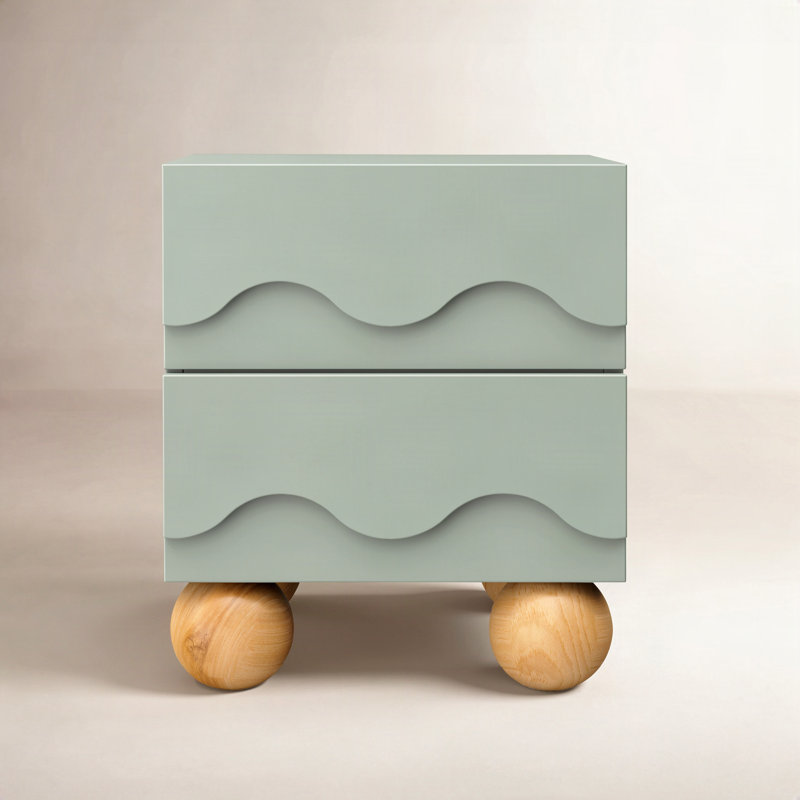 Lido Wave Assembled Nightstand, Light Sage/Honey