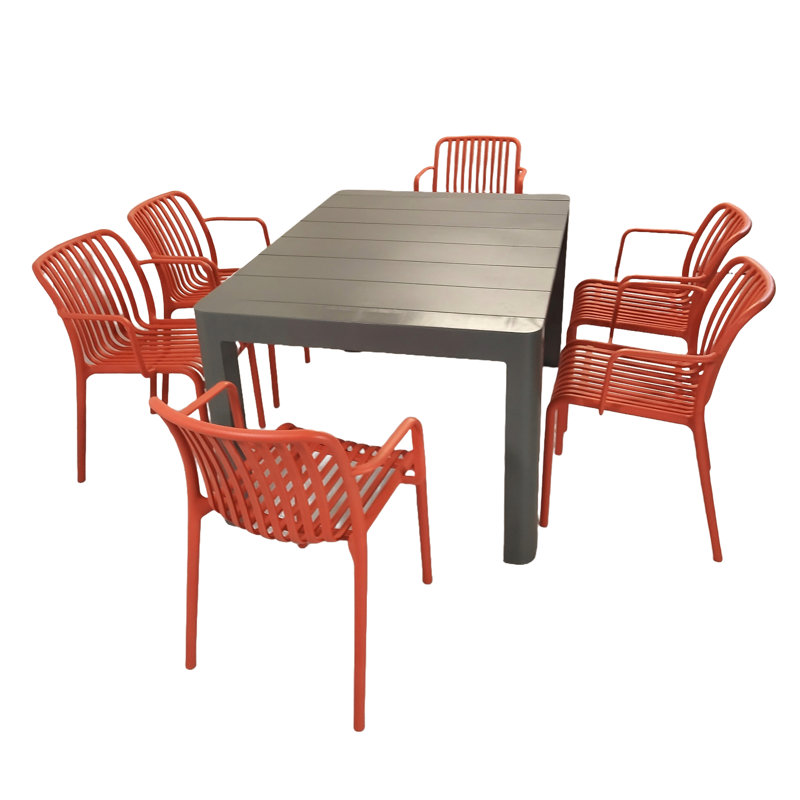 Carachure Rectangular 7 - Piece 6 - Person 100Cm L Outdoor Table Set, Grey/Red