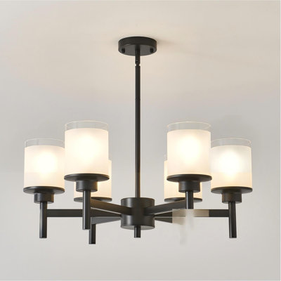 6-Light Black Chandelier with Frosted Glass Shades