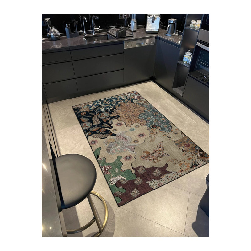 Base tissée à motif moderne et tapis décoratif lavable, Rectangle 2 pi 4 po x 4 pi