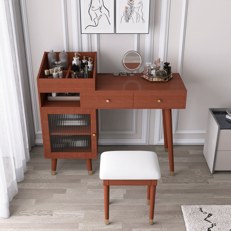 MODERN MAKEUP VANITY DESK WITH DRAWERS, Brown