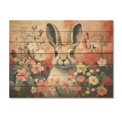 Motif de lapin rose avec fleurs