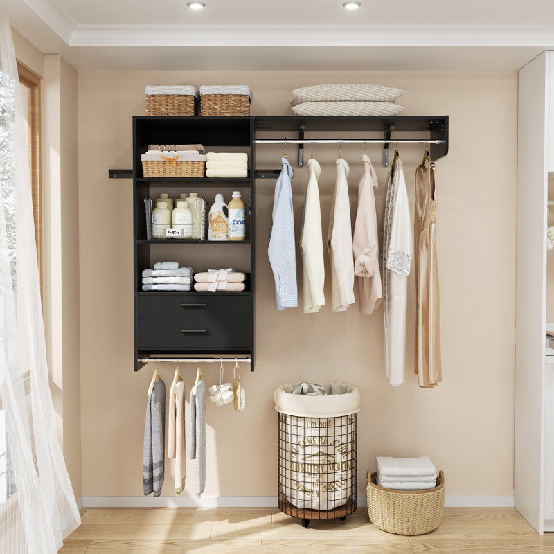 Armoire murale avec tiroirs et tringles suspendues de 20,5 à 60 po de largeur, Noir