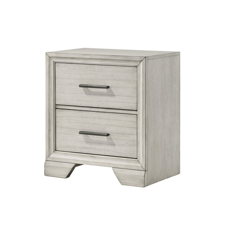 1Pc Contemporary Style Two Storage Drawers Nightstand End Table Bedroom Solid Wood Wooden Furniture Dark Wood Finish