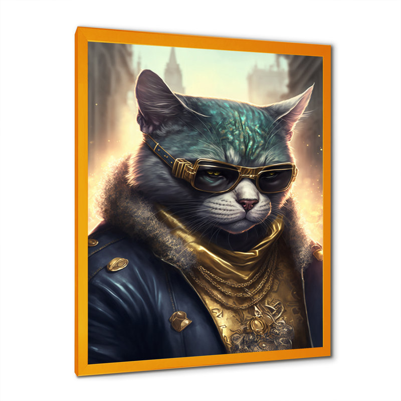 «Cat Gangster in NYC I», impression sur toile, Impression dorée sur toile encadrée, H 32 po x l 16 po x P 1 po