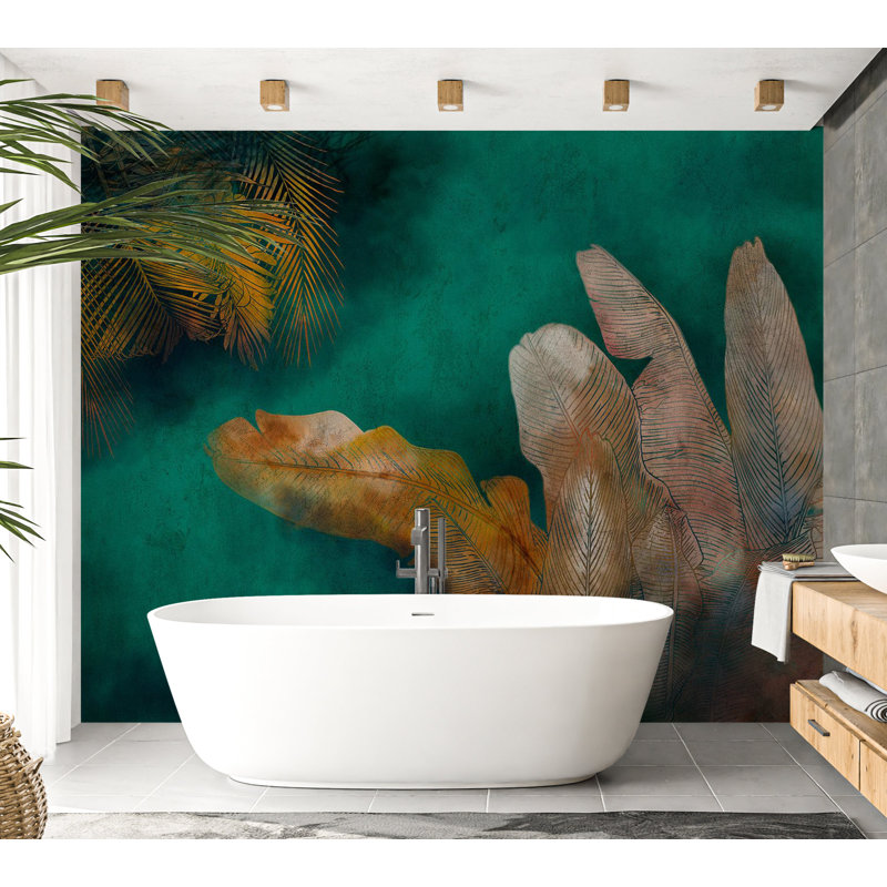 Papier peint abstrait - Jungle verte exotique, L 55 po x l 78 po