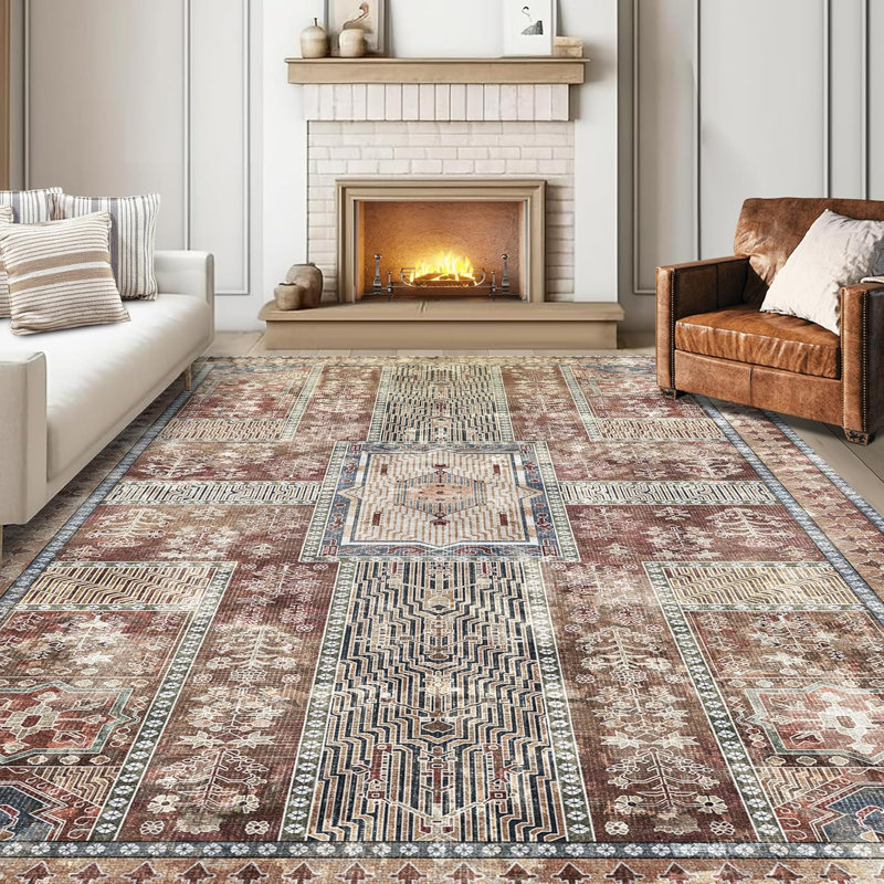 Tapis lavable 9 pi x 12 pi - Tapis d'intérieur élégant pour le salon, la salle à manger ou la chambre à coucher