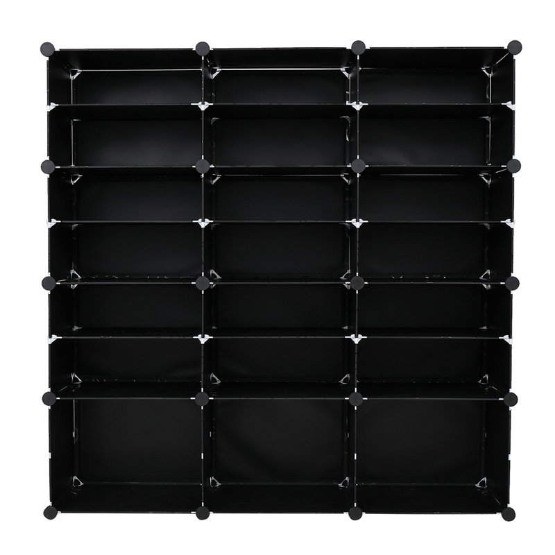 3-Row 7-Tier 21-Grid Shoe Cabinet Off-White Doors Black Pattern