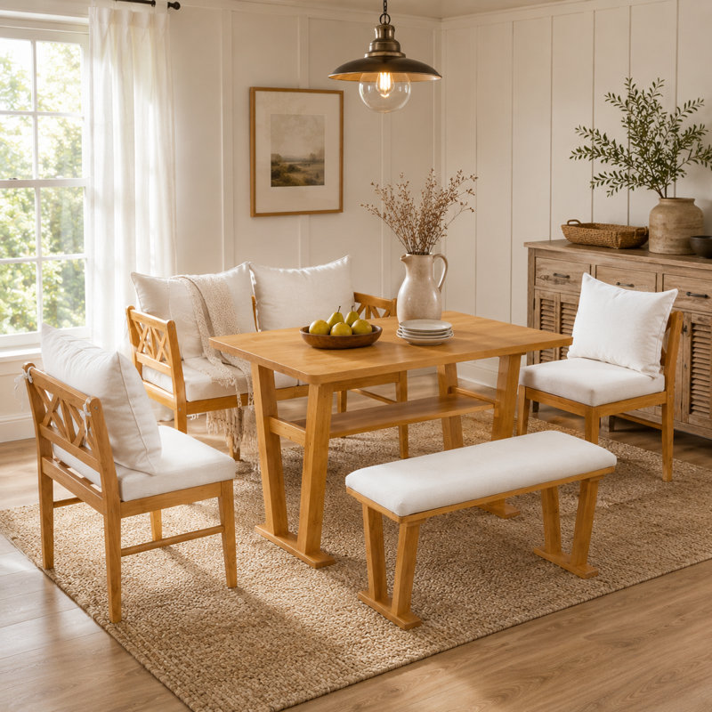 Ensemble de salle à manger en bois massif avec fauteuils Farmhouse