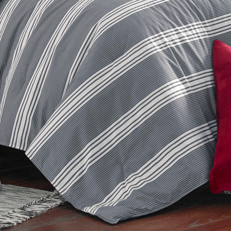 Ensemble d'édredon réversible en coton Nautica Craver, Édredon simple / simple TG + 1 taie décorative, Gris