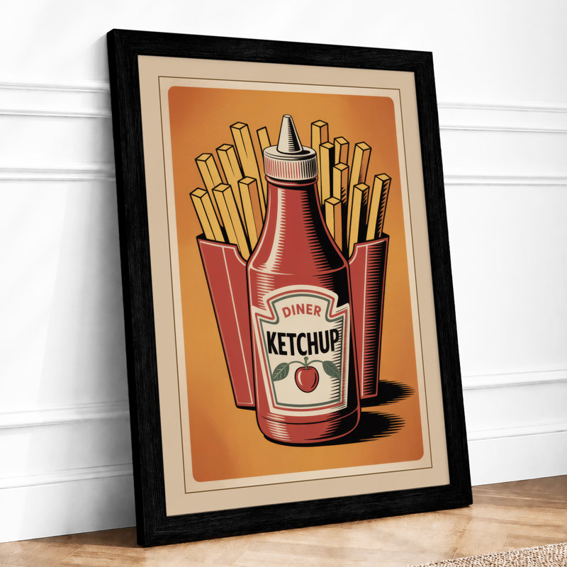 Ketchup and Fries Retro - Framed Print, A1 - 84.1 x 59.4 cm, Black