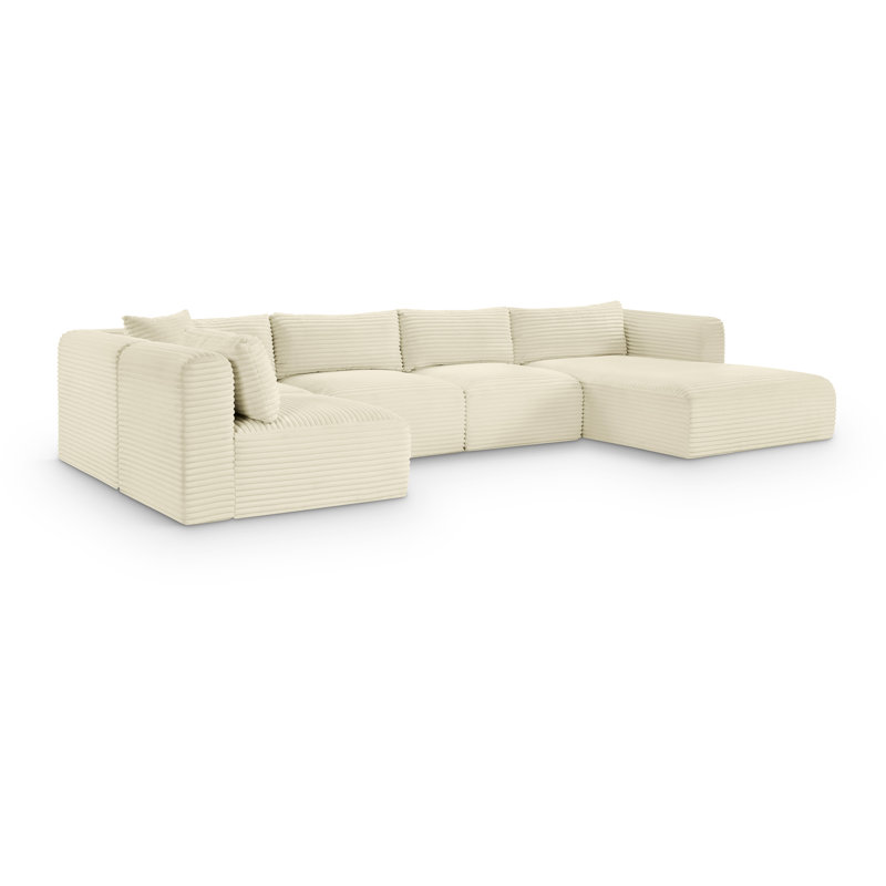 Canapé modulaire Carmean, Velours côtelé texturé crème, 3 sans accoudoirs, 1 méridienne, 1 coin