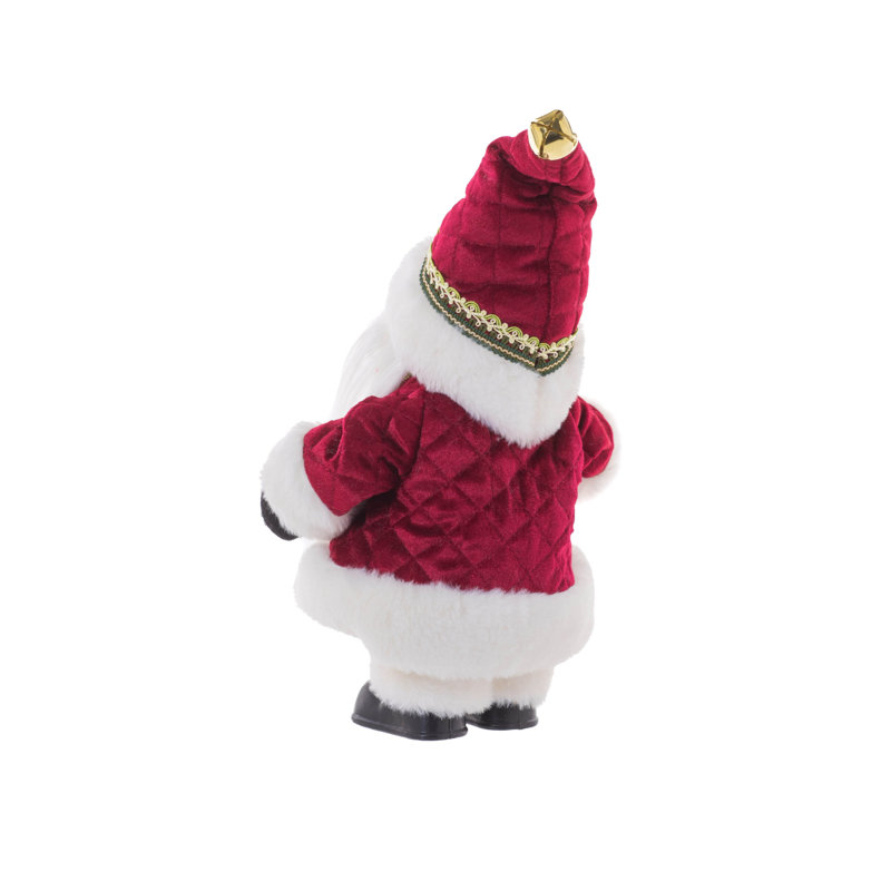 Père Noël gnome traditionnel bourgogne / blanc tenant un ours en peluche